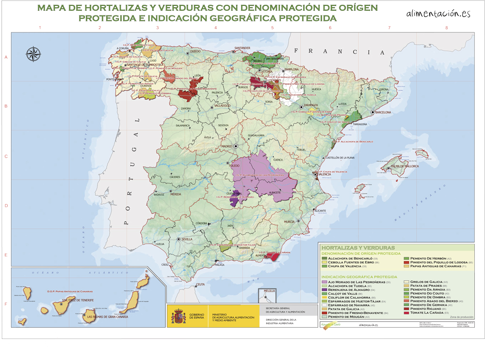 Mapa de las hortalizas españolas con Denominación de Origen