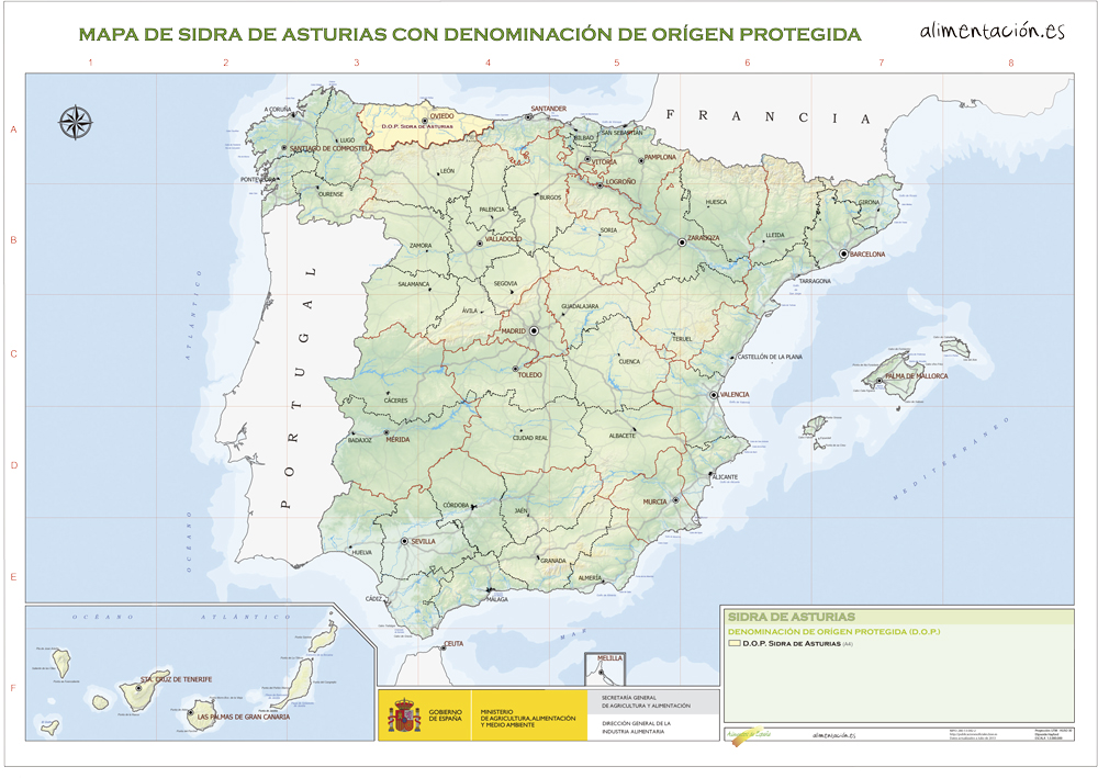 Mapa de la sidra española con Denominación de Origen