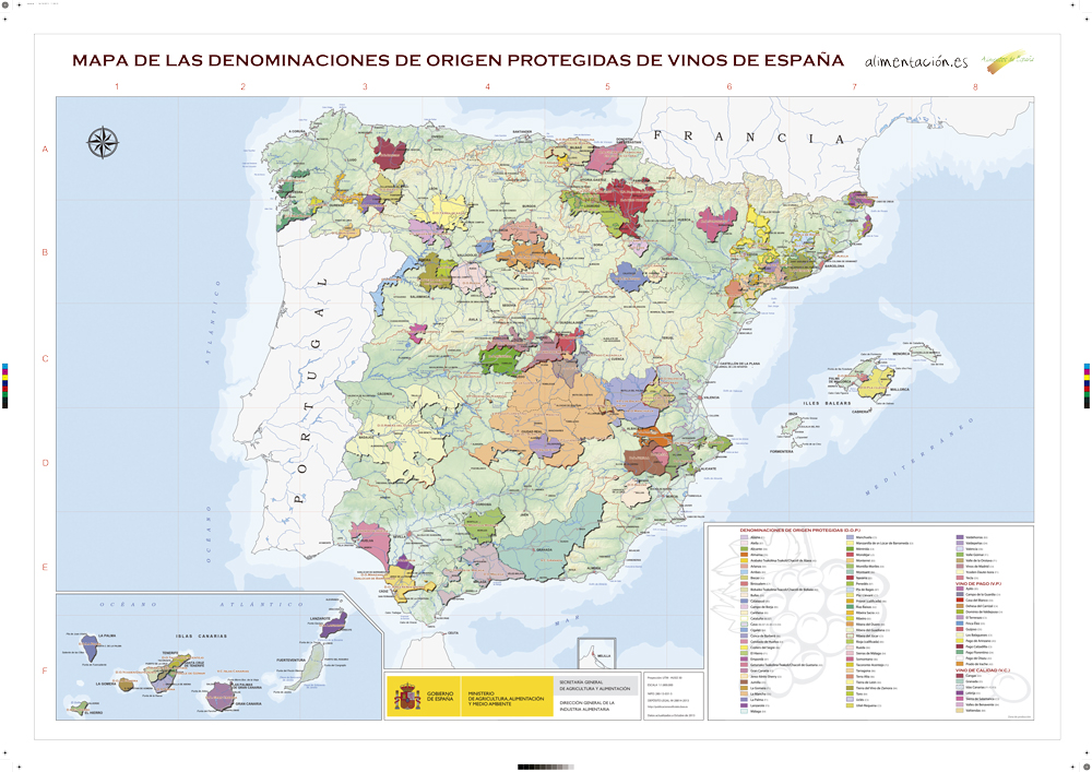 Mapa de los vinos españoles con Denominación de Origen